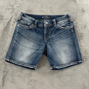 Silver Jeans Suki Surplus Short Womens 29 Medium Distressed Wash Flap Pockets